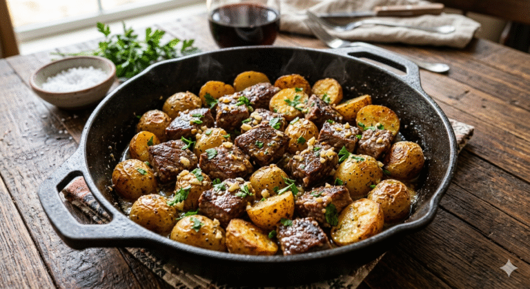 $7 Garlic Butter Beef & Potatoes Skillet – Better Than Steakhouse 🥩