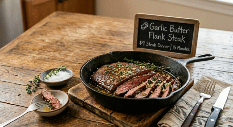 🥩 Garlic Butter Flank Steak – $9 Steak Dinner in 15 Minutes
