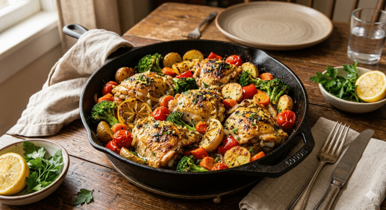 🍋 Easy One-Pan Lemon Garlic Chicken and Vegetables: Healthy Dinner Idea 🥦